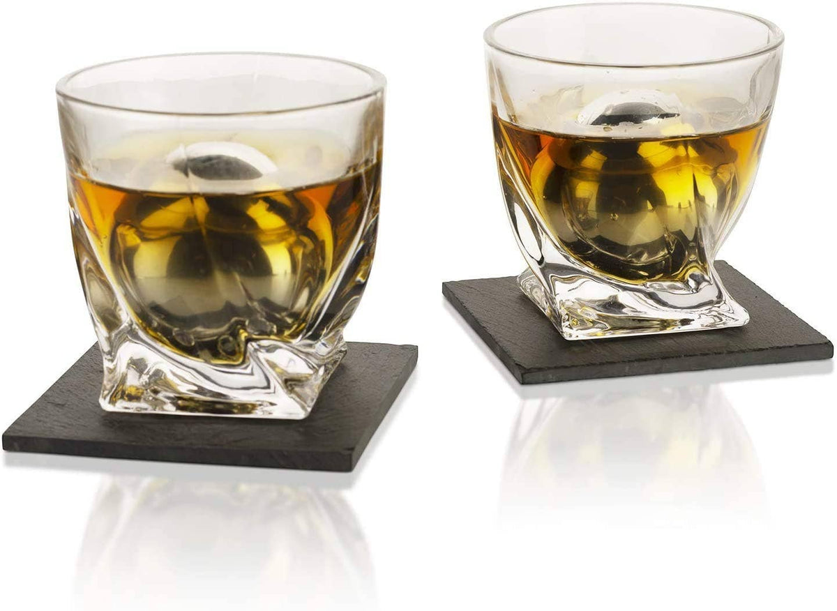 Whiskey Stones & Decanter Gift Set - 2 Glasses, 2 Coasters - Vintage  Gentlemen