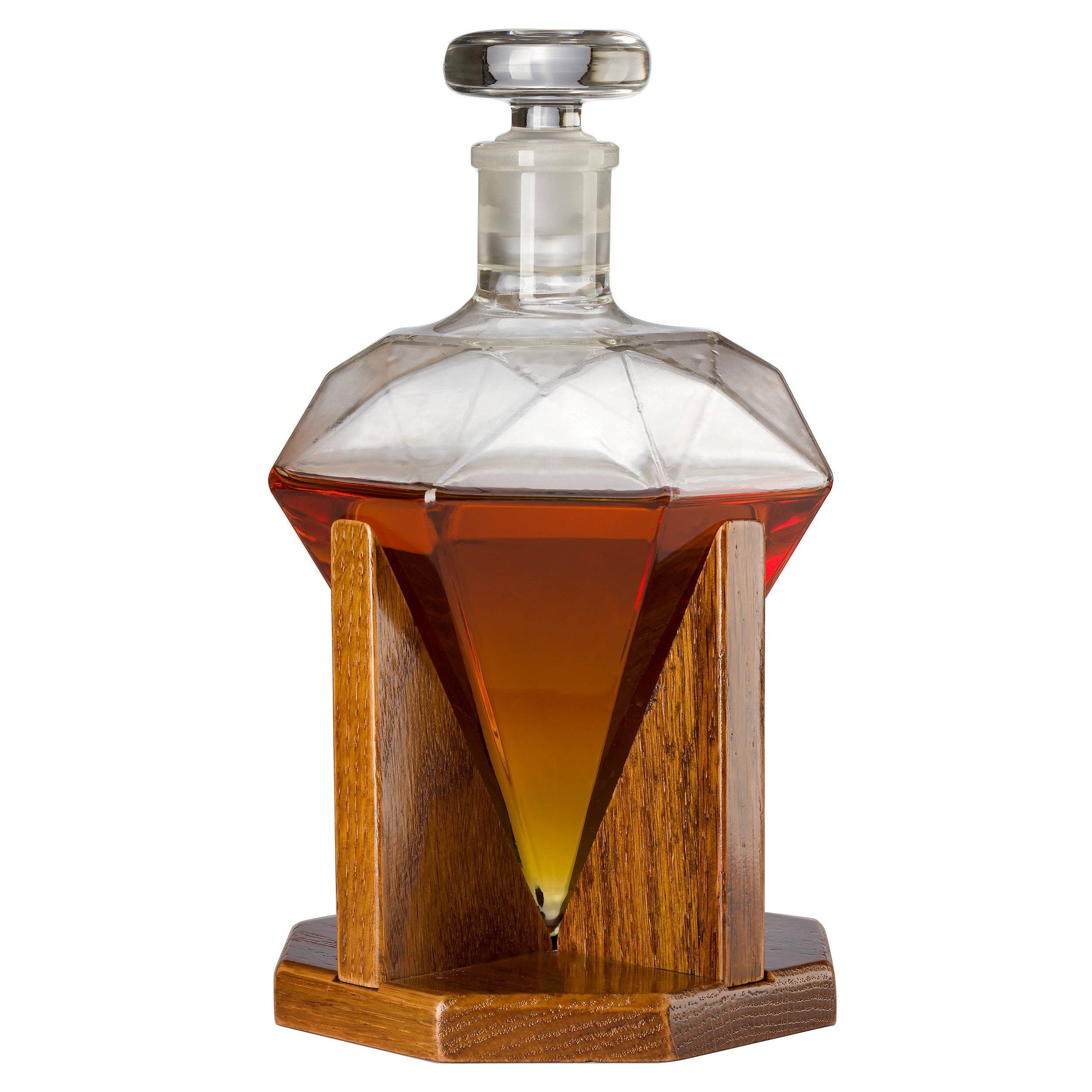 Diamond Whisky Decanter with Mahogany Wooden Base - Vintage Gentlemen