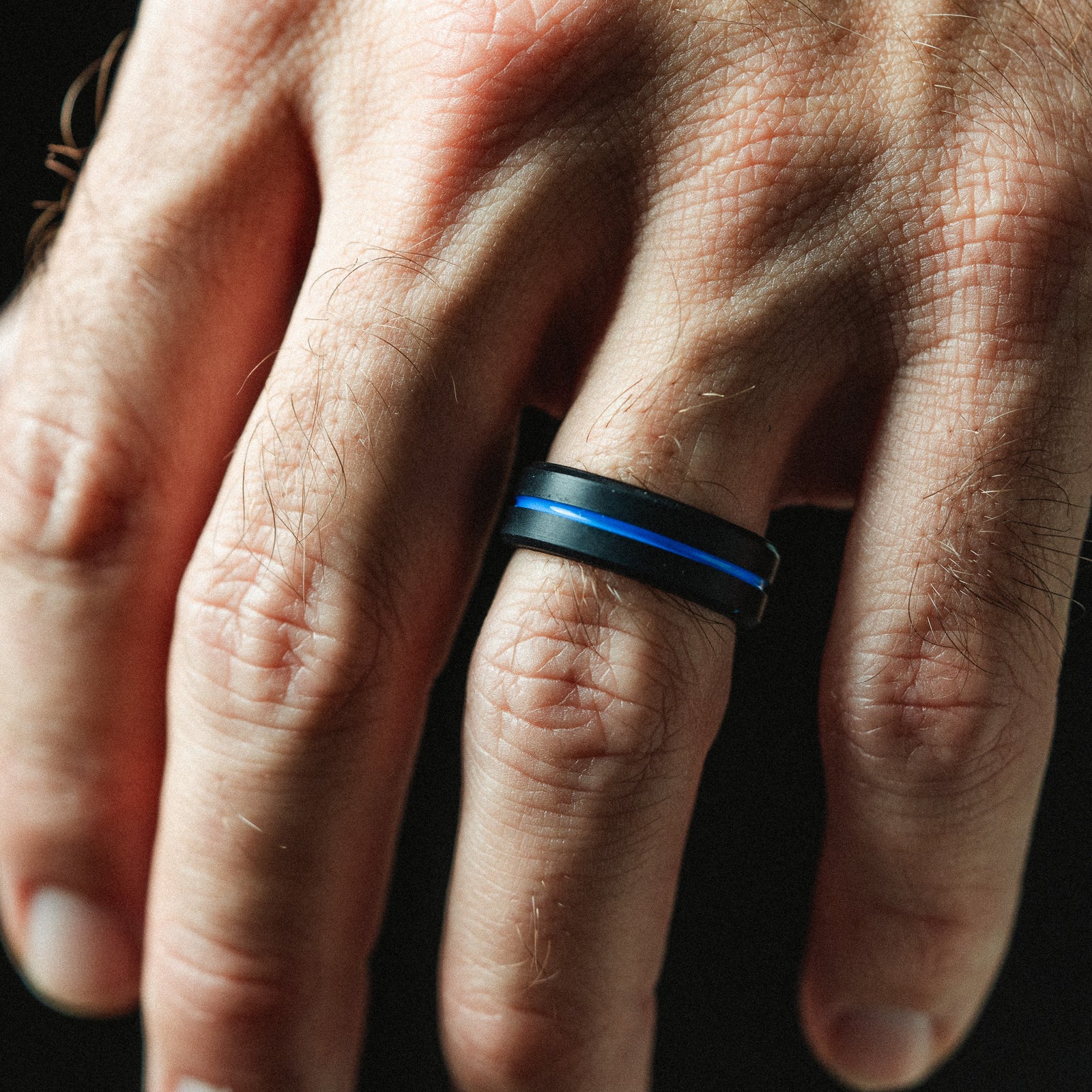 Blue hot Ring, Wedding Band, Titanium Ring, Thin Blue Line Ring