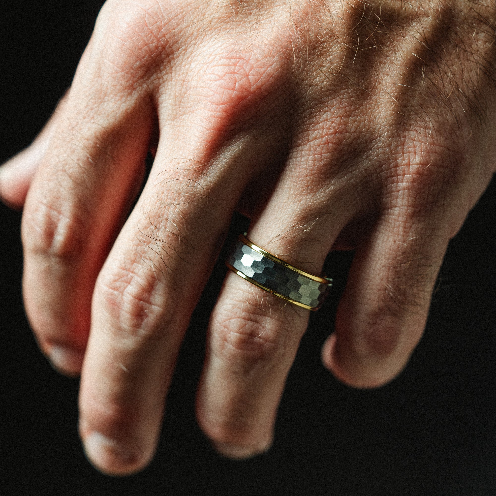 Hammered silver and gold wedding band