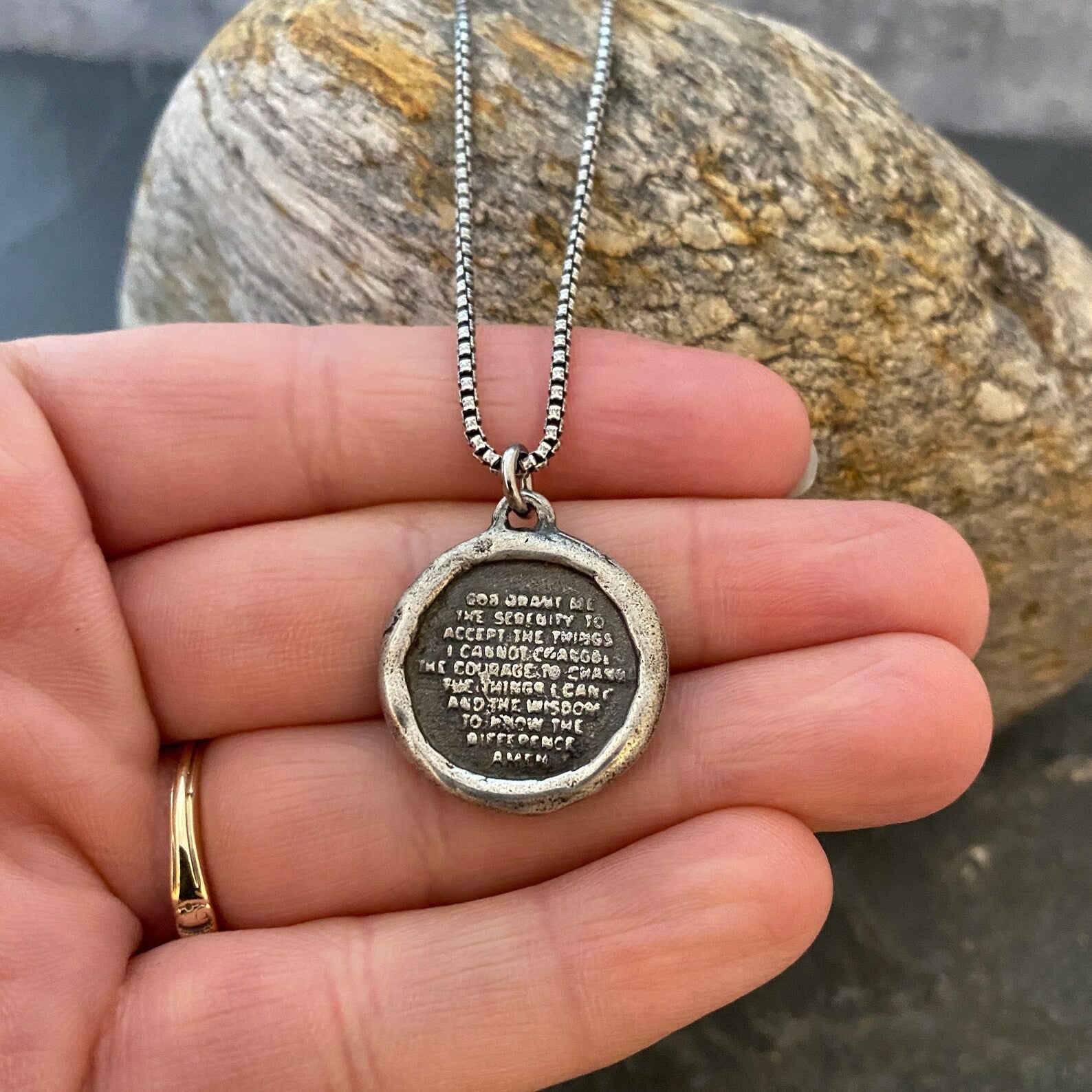 NOW in Sterling Silver - Serenity Prayer Necklace, Men's Soldered Pendant with Cross, Unisex Jewelry Gift, Faith, SS-018