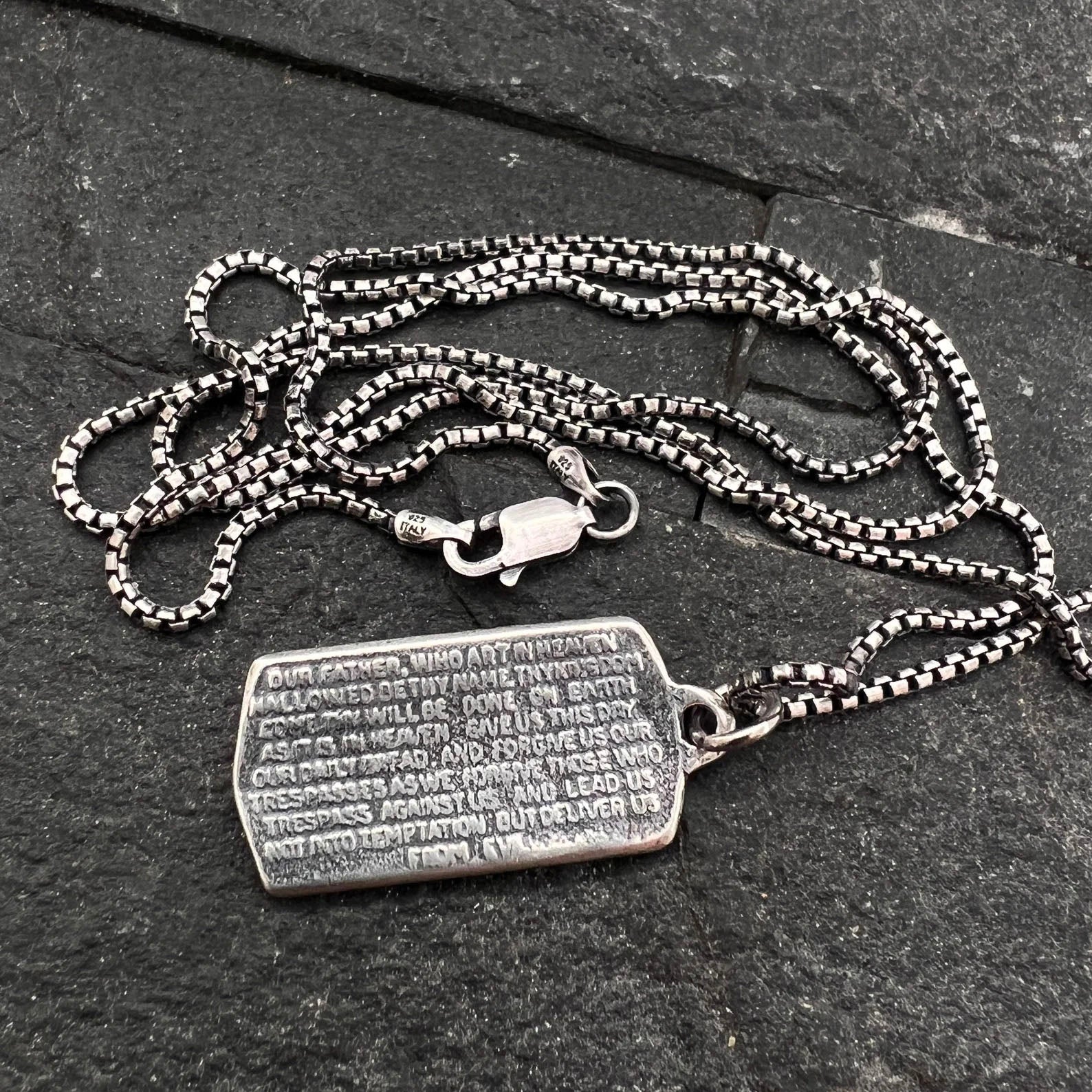 Sterling Silver, The Lord's Prayer Necklace, Men's or Women's Pendant with Cross, Unisex Jewelry Gift, Our Father, Faith, SS-019