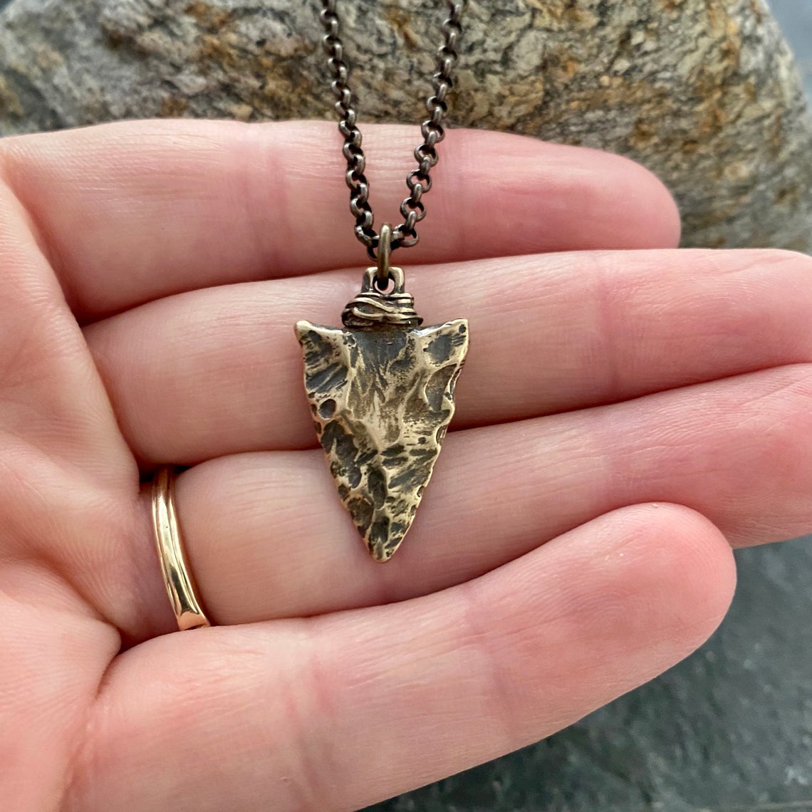 Men's Necklace with Antiqued Bronze Arrow Head, Unisex, Arrowhead BR-051