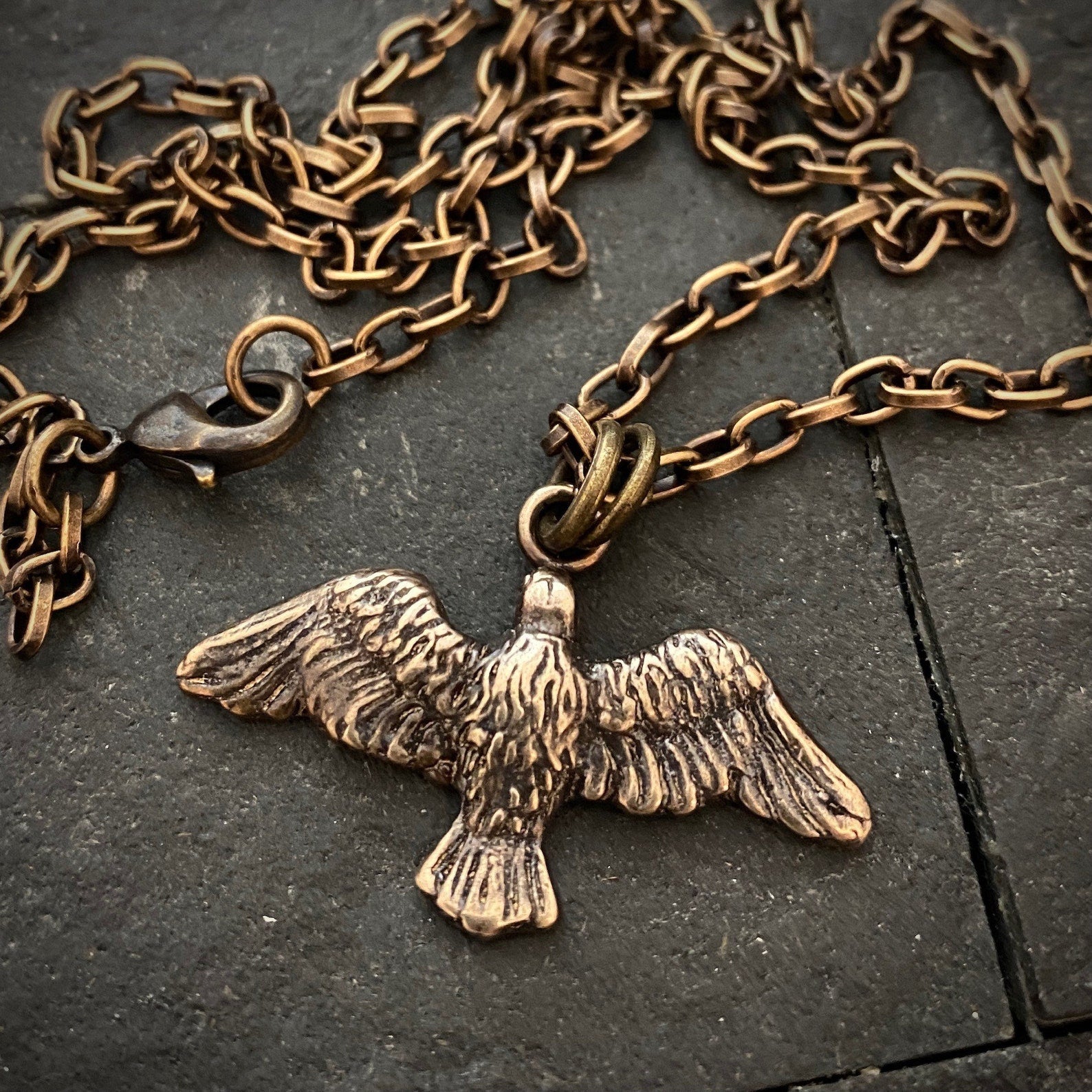 Men's Eagle Bird Necklace, Freedom Jewelry, Brass and Bronze Unisex Jewelry, 20 or 24 Inch Rolo Chain, BR-059