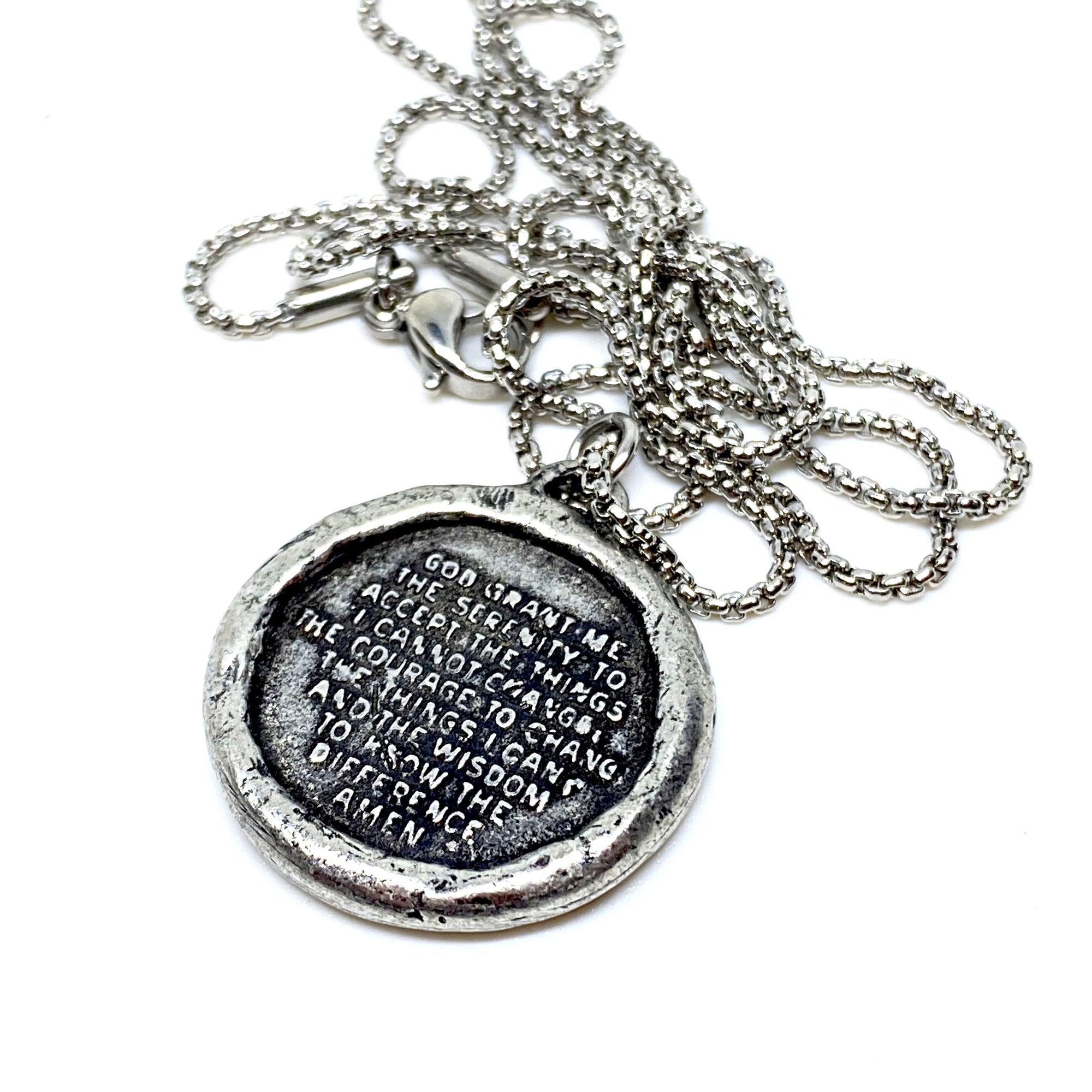 Serenity Prayer Necklace, Men's Soldered Pendant with Cross, Unisex Jewelry Gift, Faith, ST-024