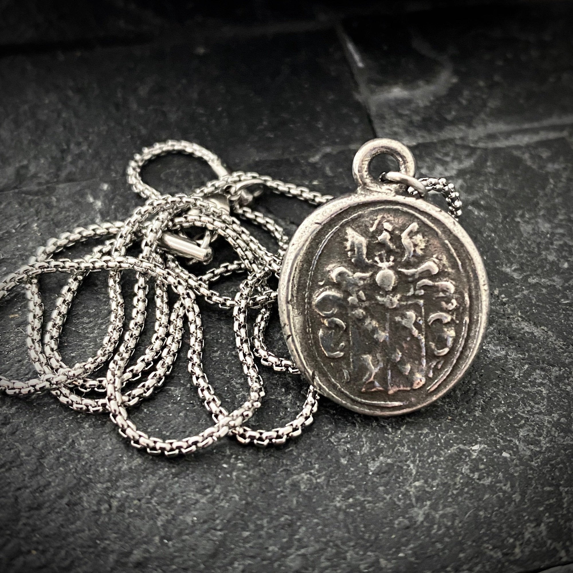 Men's necklace with a wax seal charm, stamped from original antique seal , 20 or 24 inch necklace ST-008