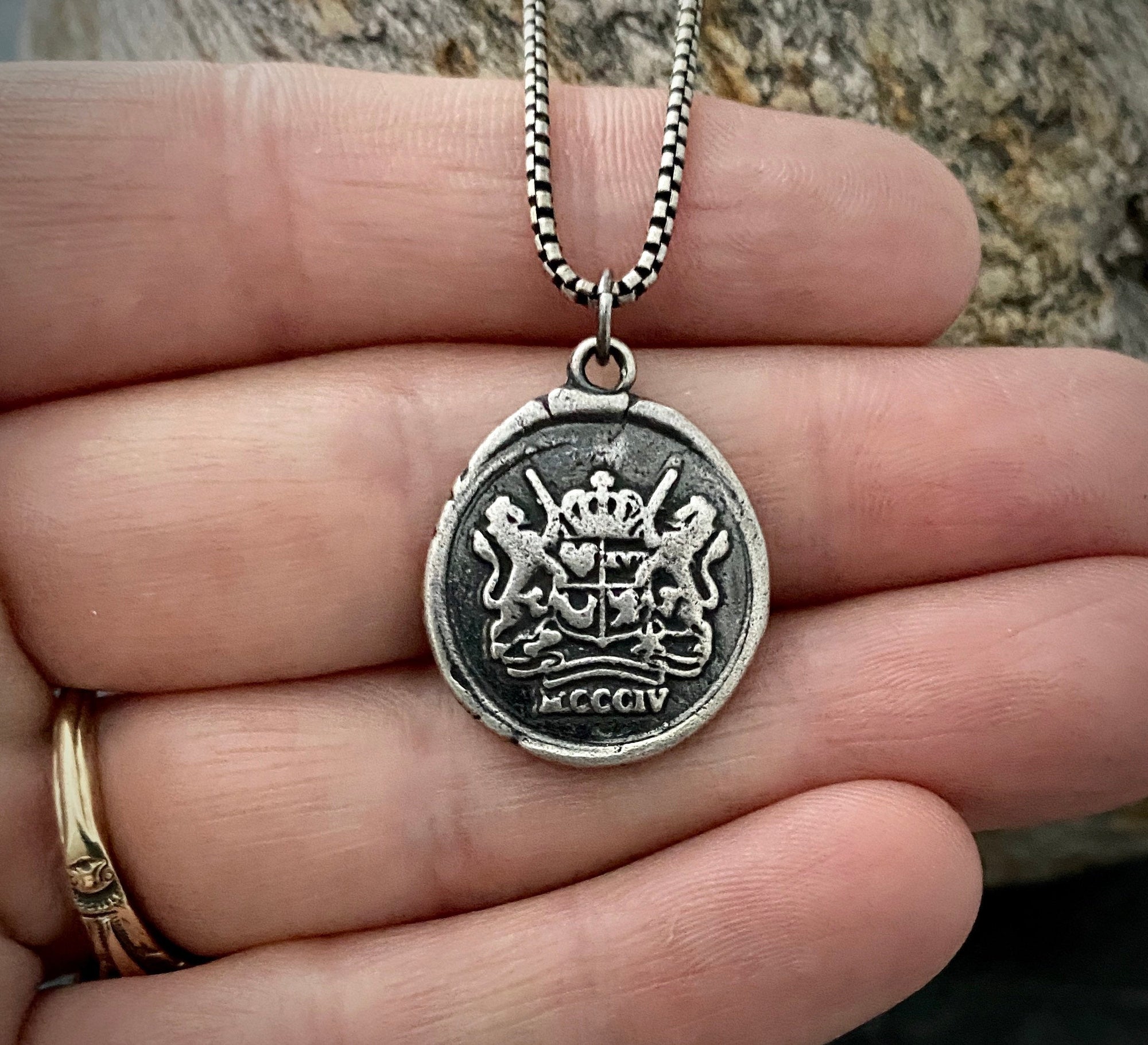 Sterling Silver Men's Necklace featuring a Heraldry Crest Seal, Unisex, SS-004