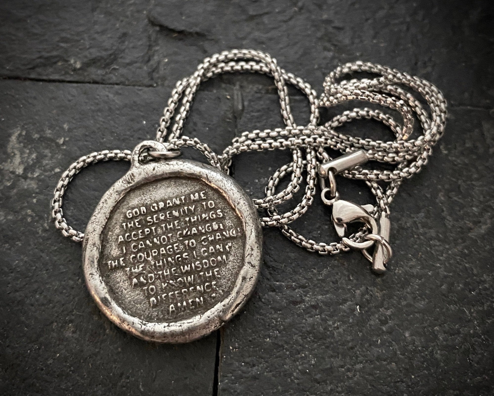 Serenity Prayer Necklace, Men's Soldered Pendant with Cross, Unisex Jewelry Gift, Faith, ST-024