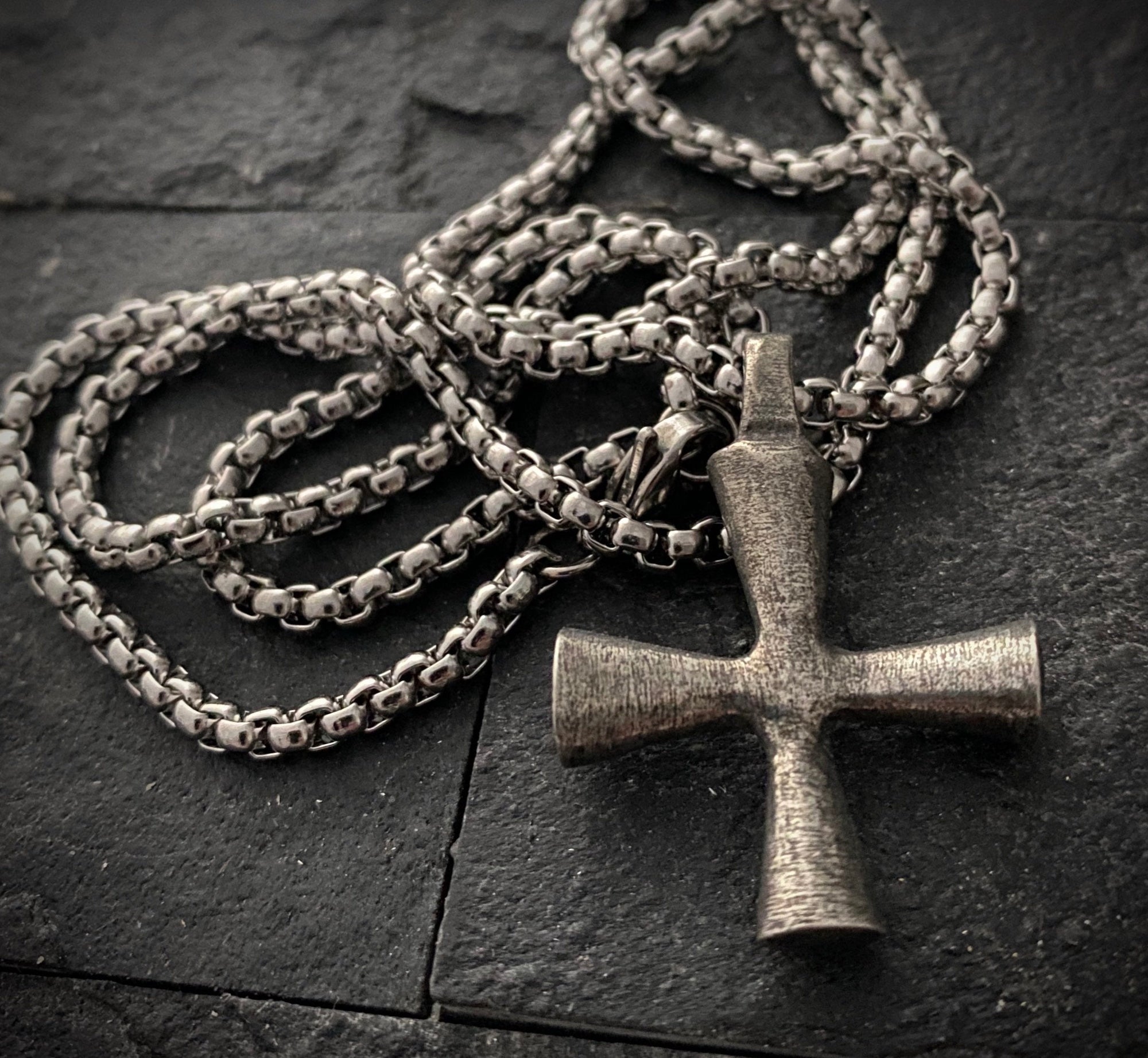 Men's Maltese style cross, Heavy pewter cross, unisex, Steel chain, Faith, Cross ST-019