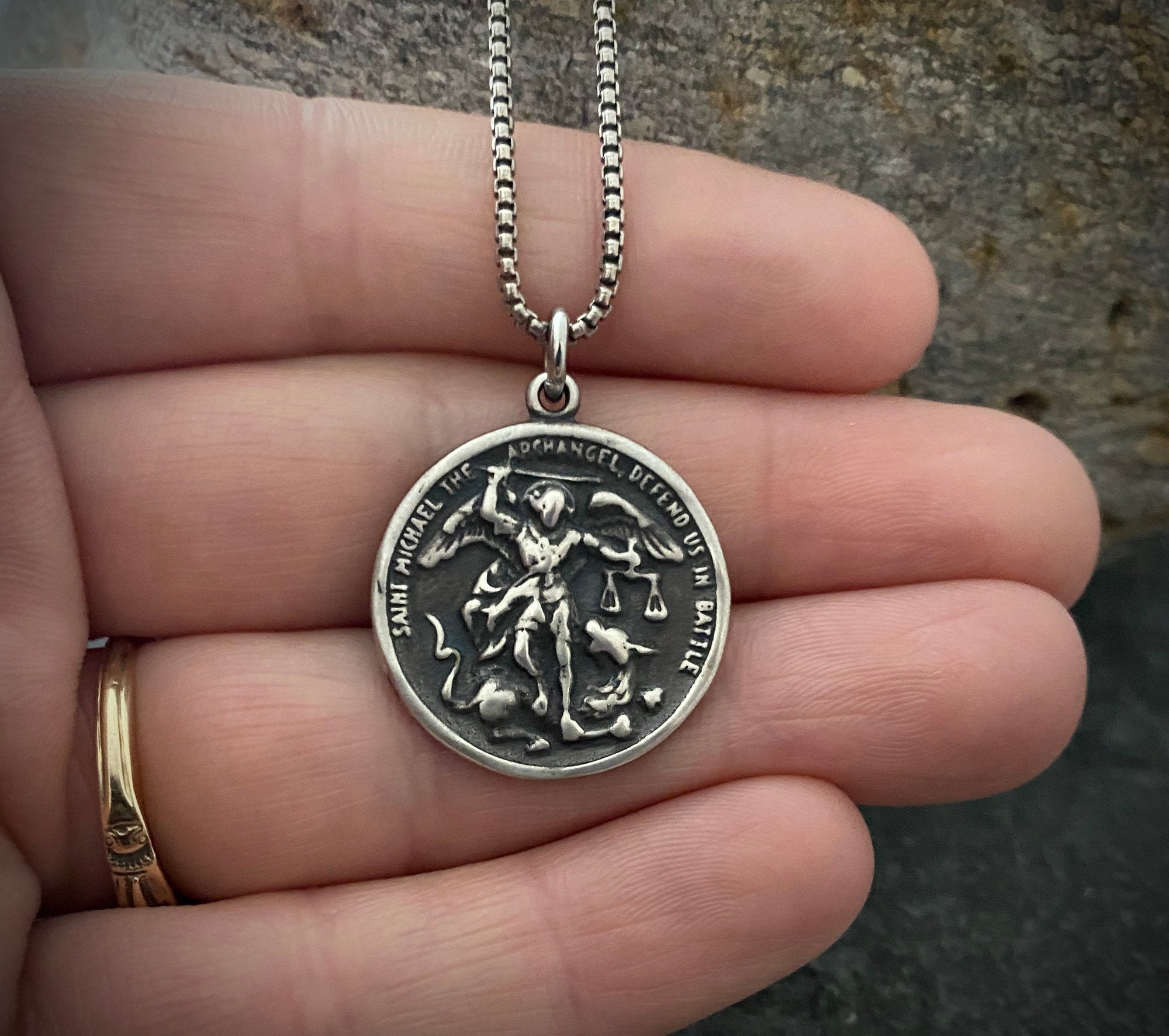 Men's Sterling Silver Archangel St. Michael Necklace, Oxidized Silver Unisex Jewelry, 20 or 24 Inch Chain, SS-014