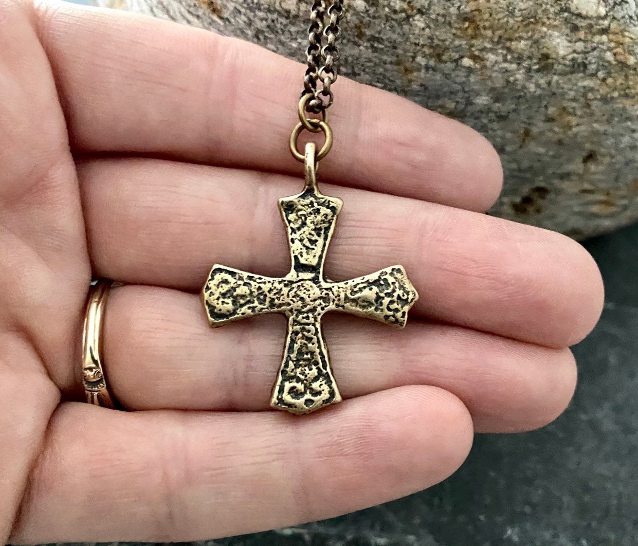 Bronze Ancient Maltese Cross, Men's Religious Jewelry, Unisex Necklace, Cast from Original Medieval Cross, BR-045