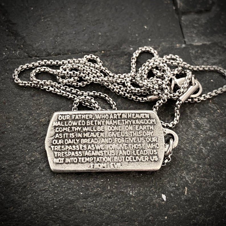 The Lord's Prayer Necklace, Men's Pendant with Cross and Stainless Steel Necklace, Unisex Jewelry Gift, Faith, ST-036