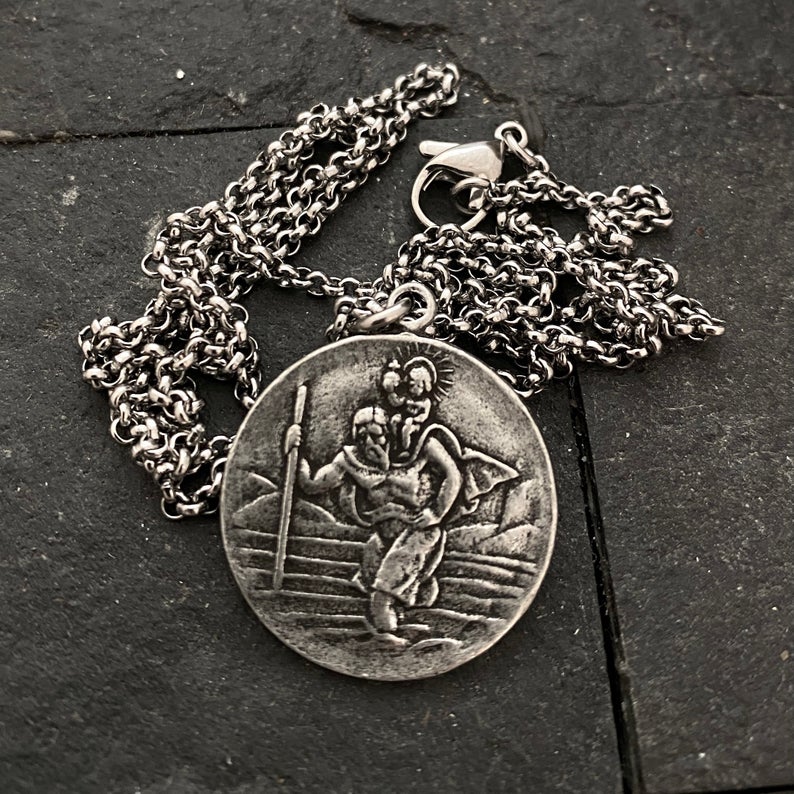 Men's Necklace St. Christopher - Protection, Unisex Necklace, 20 or 24 inch Stainless Steel Necklace ST-037