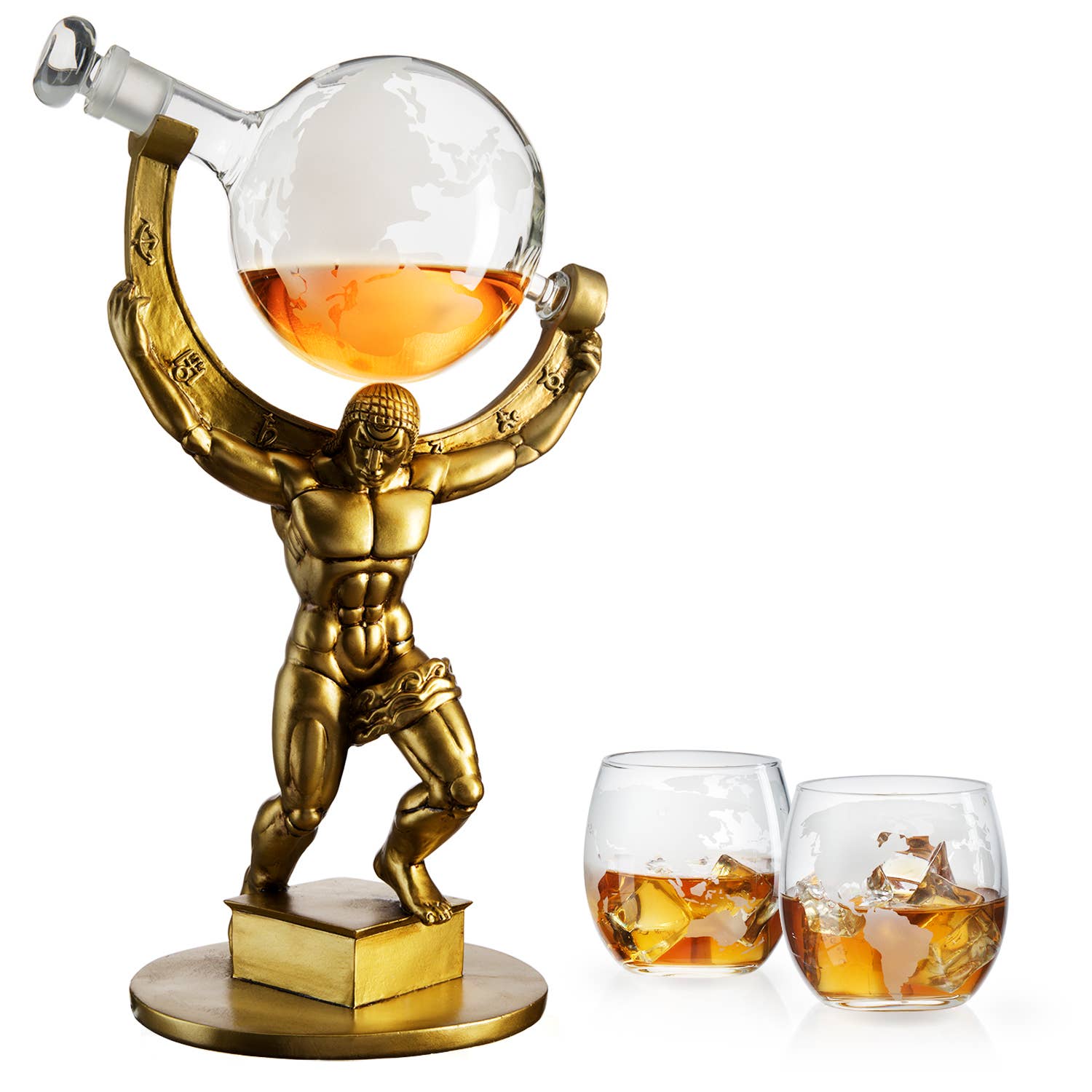 Atlas Bronze World Globe Whiskey Decanter - 15" Tall