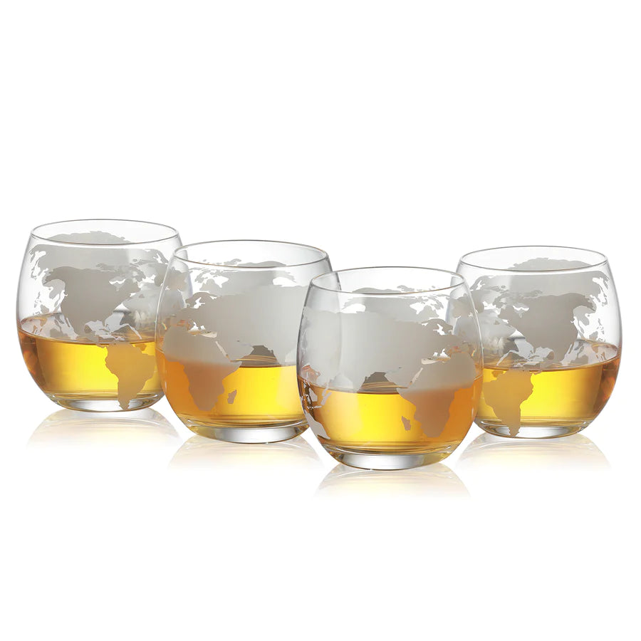 Engraved Globe Decanter & Whiskey Glasses