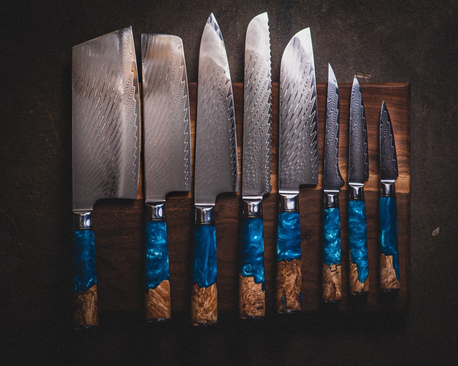Blue Damascus Chefs Knife Set (Set of 3)